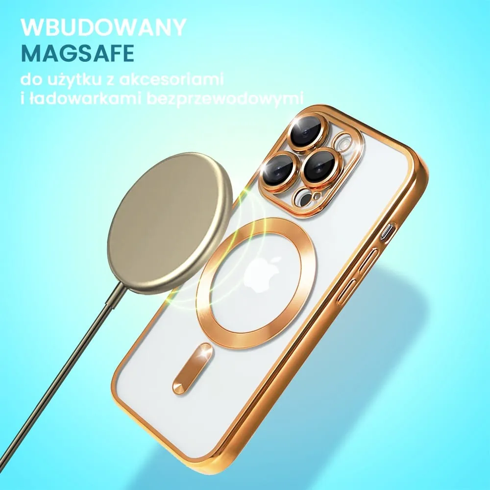 Etui do iPhone 13 Pro MagSafe Luxury Protect przeźroczyste, hybrydowa ochrona kamery, czerwone złoto