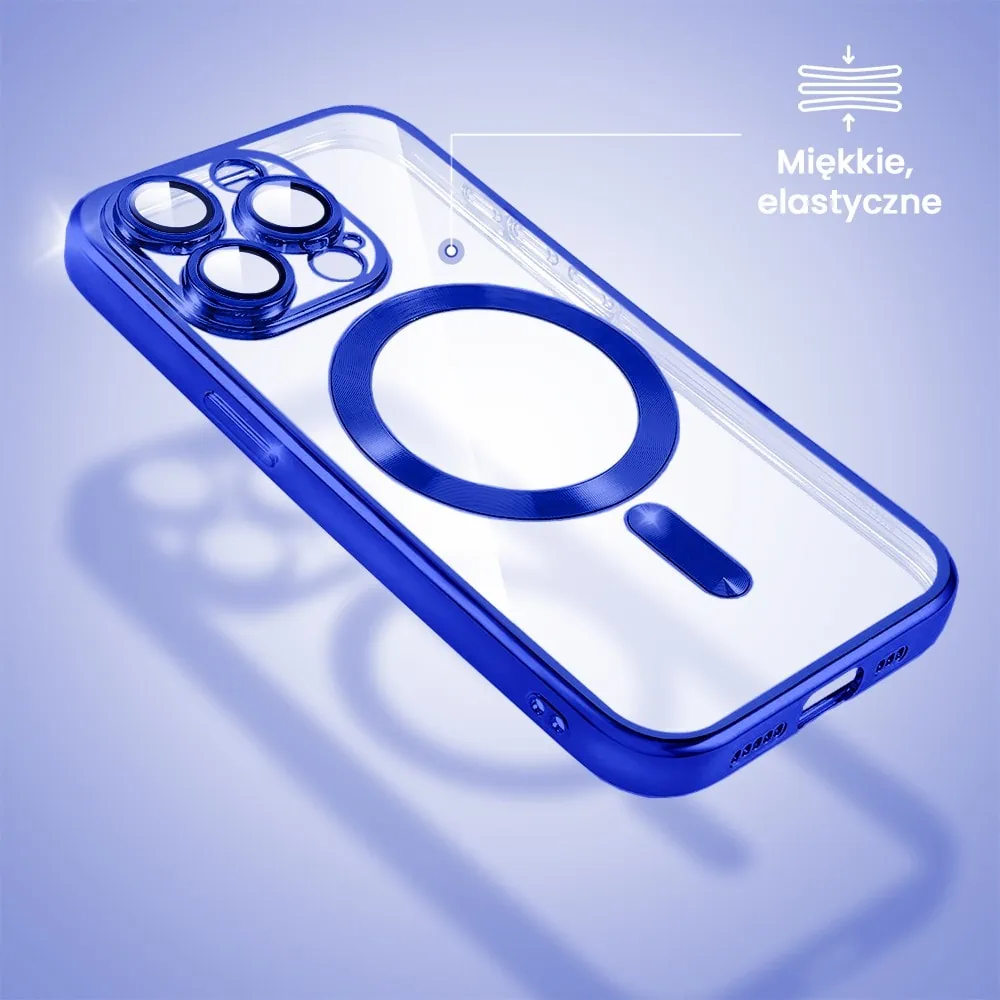 Etui do iPhone 15 Pro Max MagSafe Luxury Protect przeźroczyste, hybrydowa ochrona kamery, niebieskie