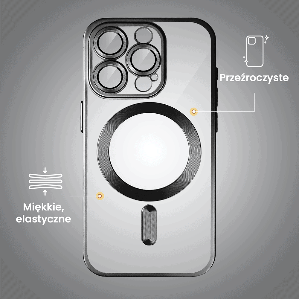 Etui do iPhone 15 Pro MagSafe Luxury Protect przeźroczyste, z osłoną aparatu, Titanium Finish, czarny tytan