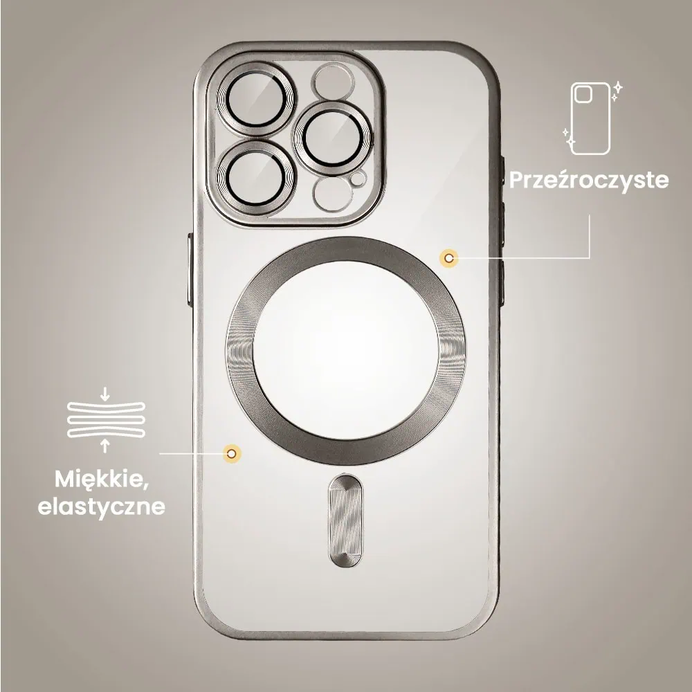 Etui do iPhone 15 Pro MagSafe Luxury Protect przeźroczyste, z osłoną aparatu, Titanium Finish, naturalnie tytanowe