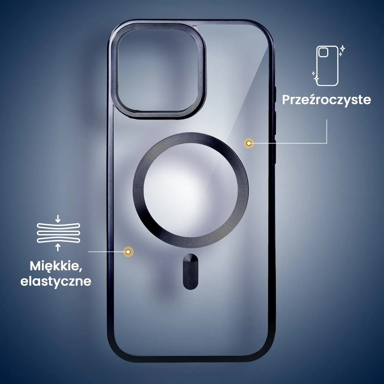 Etui do iPhone 15 Pro MagSafe Luxury Titanium Finish, przeźroczyste, granatowe