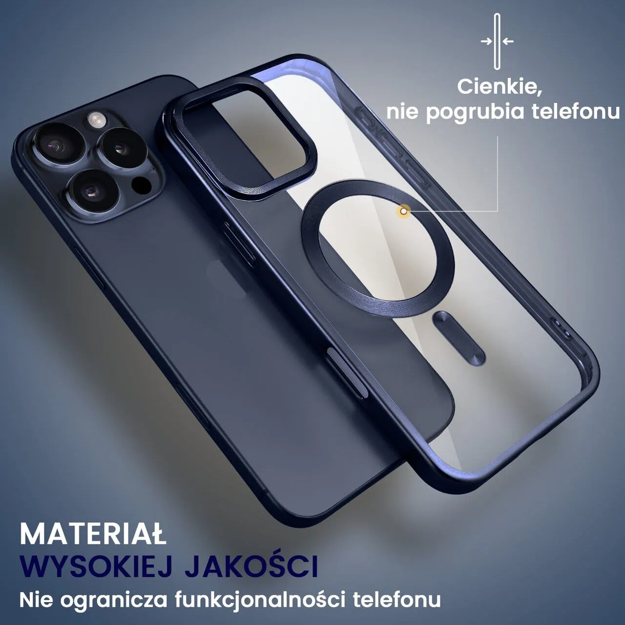 Etui do iPhone 15 Pro MagSafe Luxury Titanium Finish, przeźroczyste, granatowe