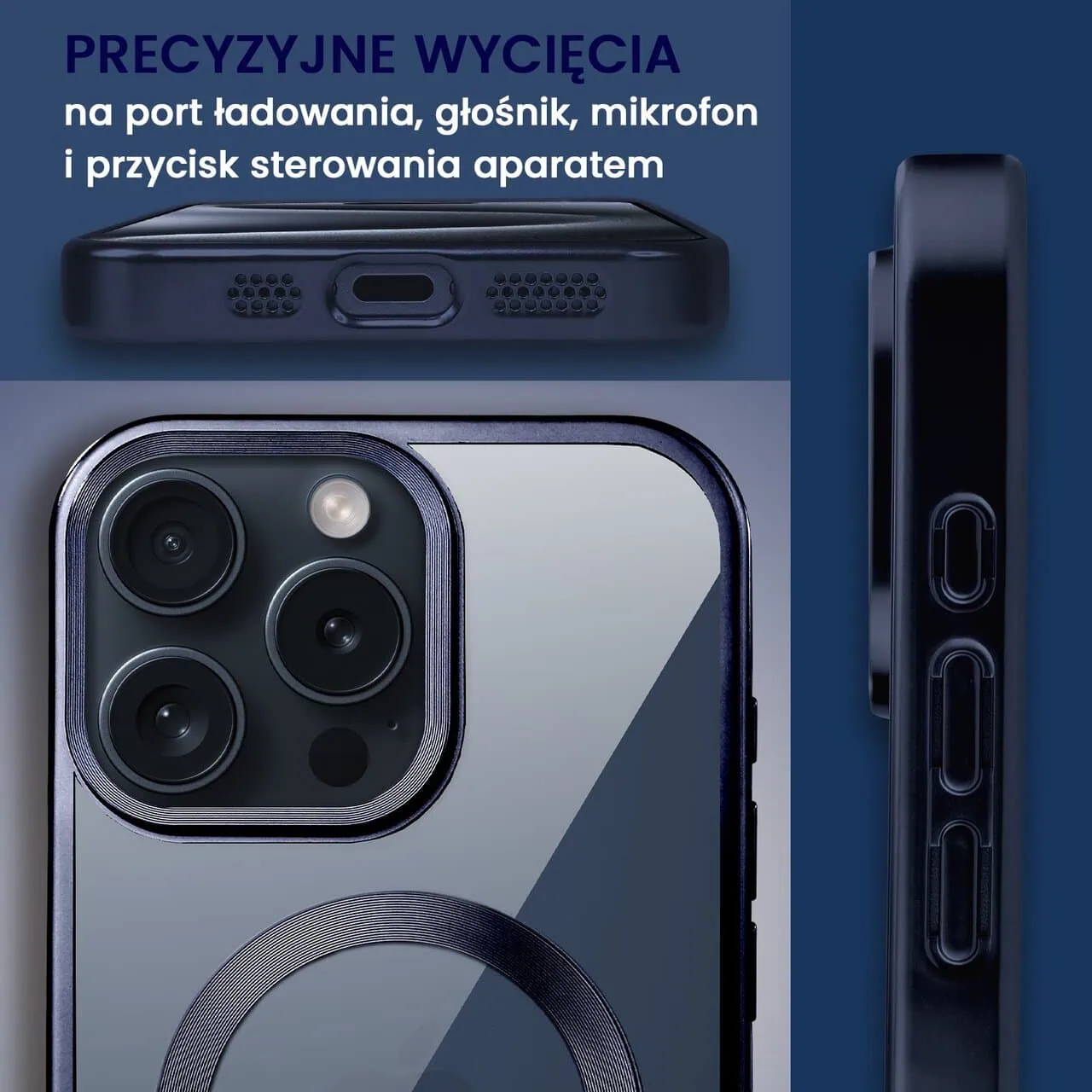 Etui do iPhone 15 Pro MagSafe Luxury Titanium Finish, przeźroczyste, granatowe