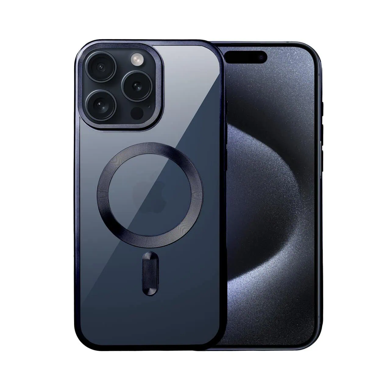 Etui do iPhone 15 Pro MagSafe Luxury Titanium Finish, przeźroczyste, granatowe