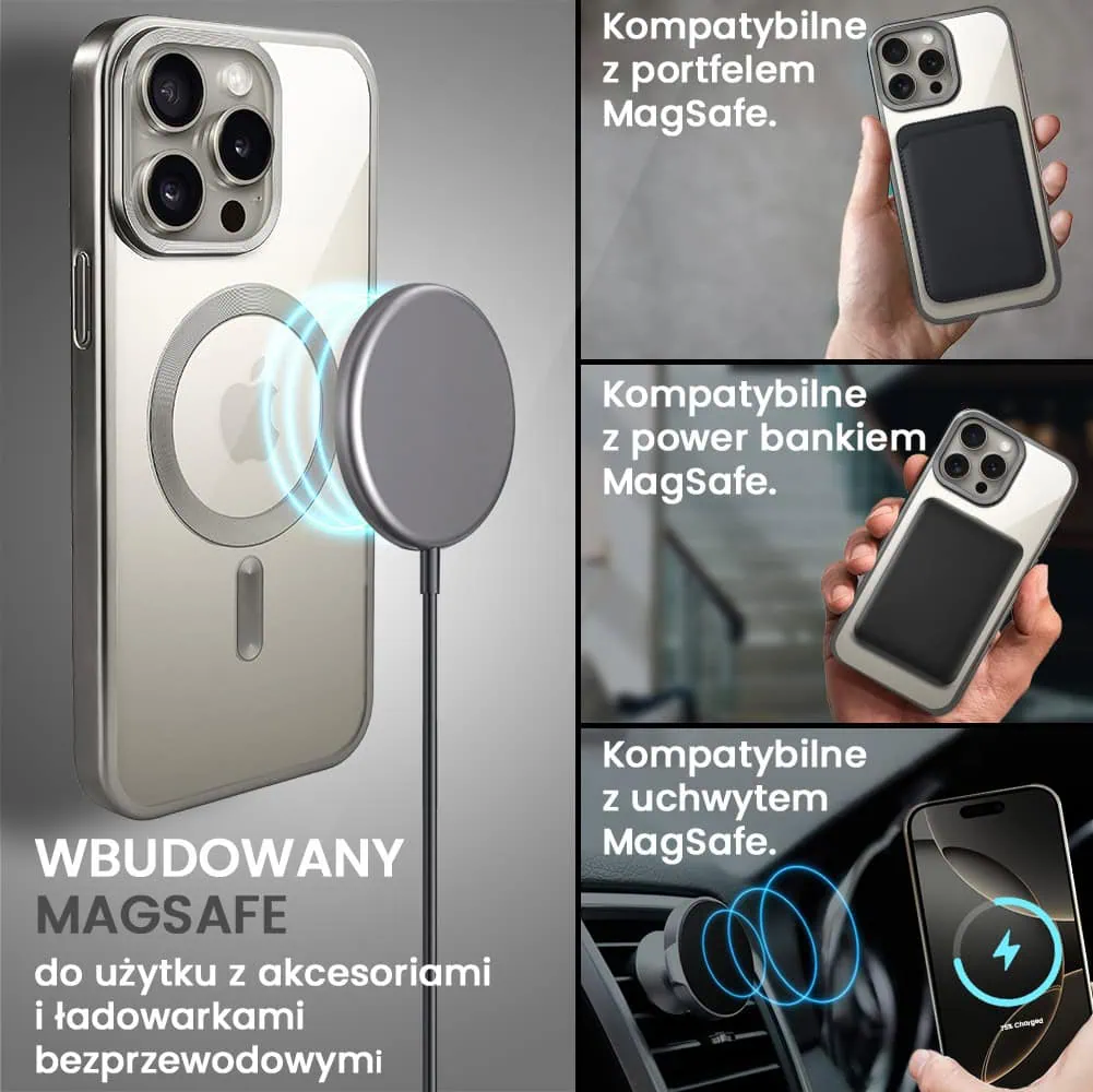 Etui do iPhone 15 Pro MagSafe Luxury Titanium Finish, przeźroczyste, tytanowe