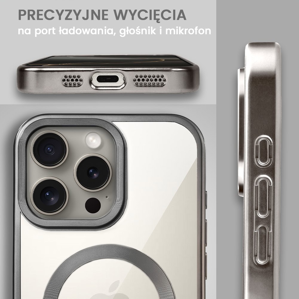 Etui do iPhone 15 Pro MagSafe Luxury Titanium Finish, przeźroczyste, tytanowe