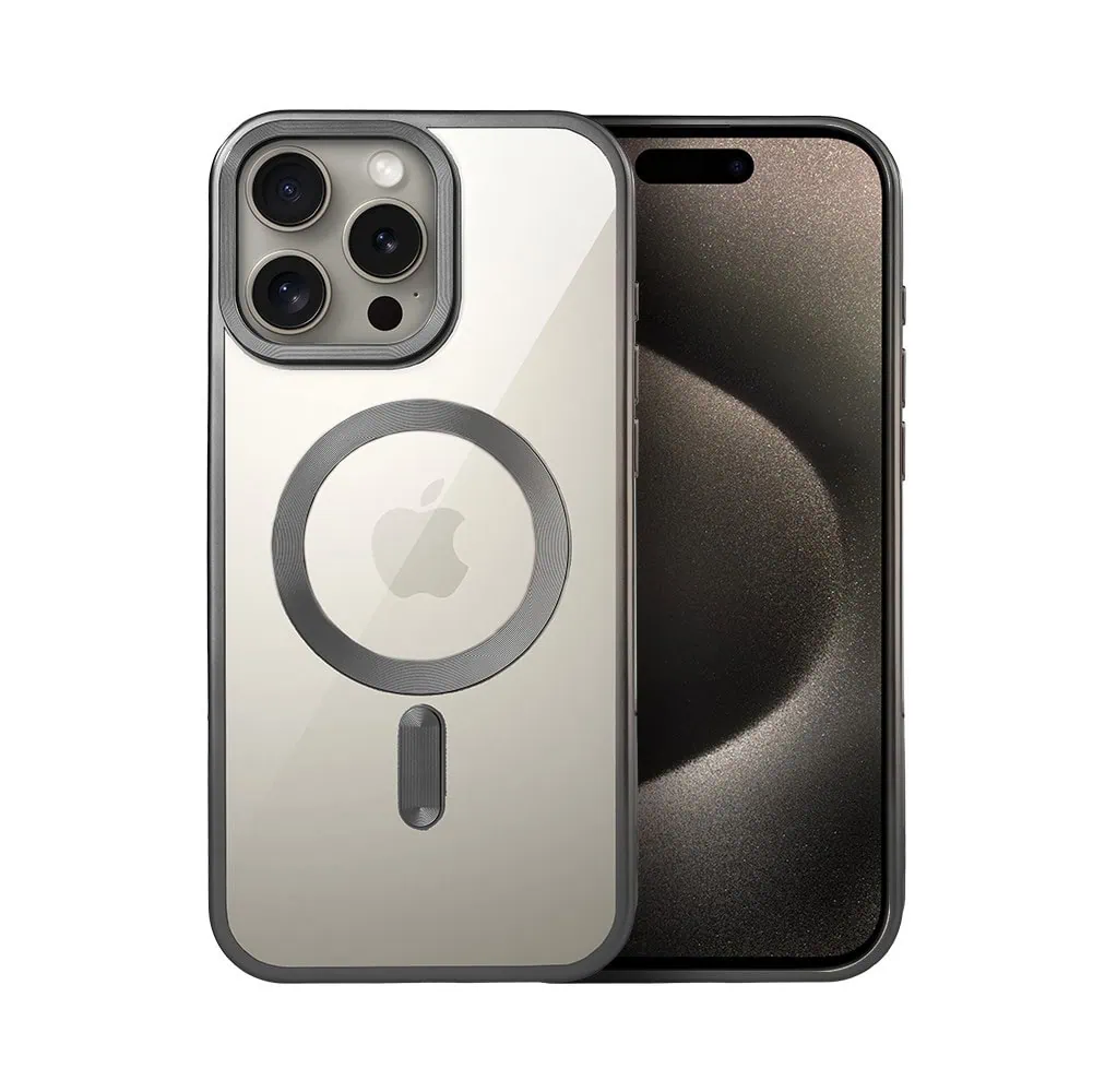 Etui do iPhone 15 Pro MagSafe Luxury Titanium Finish, przeźroczyste, tytanowe