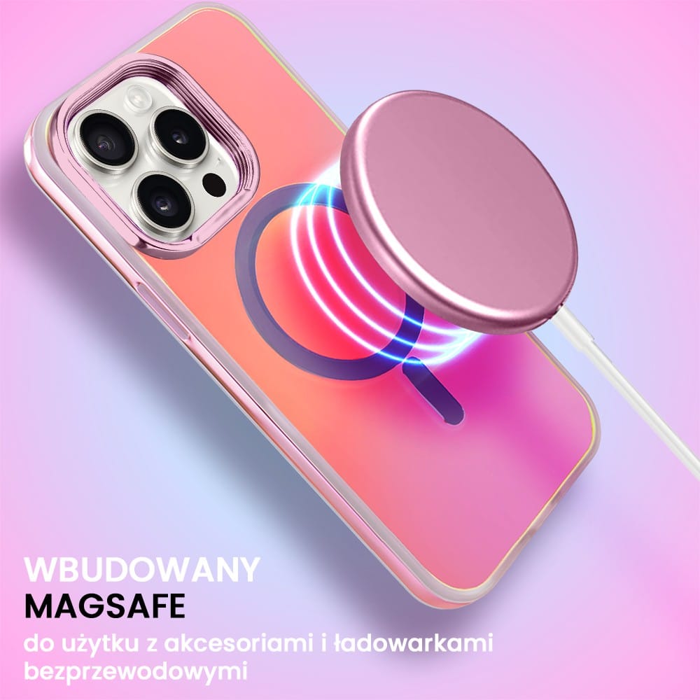 Etui do iPhone 15 Pro MagSafe Miami Vibe, głęboki mieniący się kolor, różowe ombre (OUTLET)