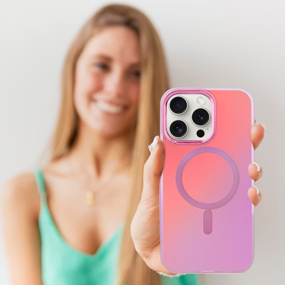 Etui do iPhone 15 Pro MagSafe Miami Vibe, głęboki mieniący się kolor, różowe ombre (OUTLET)