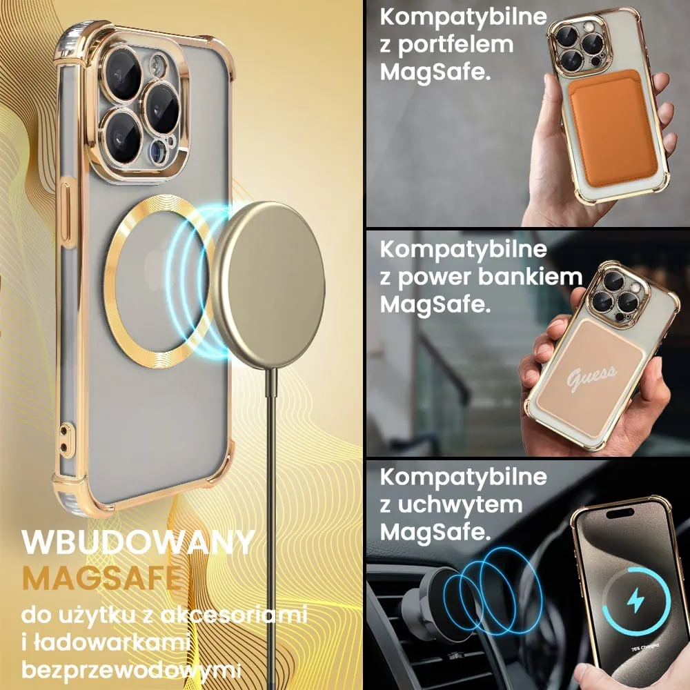 Etui do iPhone 15 Pro Magsafe Luxury Anti-Shock Lens Protect, złote (OUTLET)