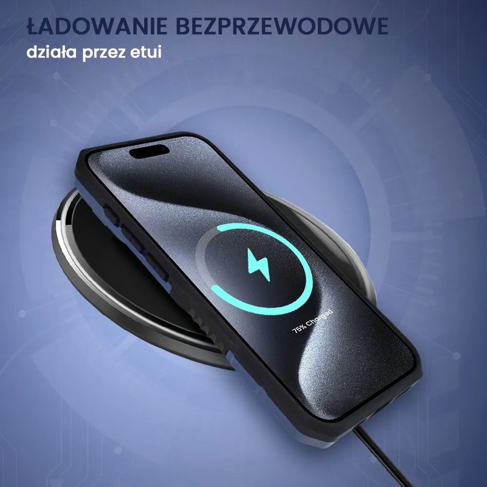 Etui do iPhone 15 Pro MagSafe Slide Camera Stand pancerne, osłona kamery z podstawką, granatowe