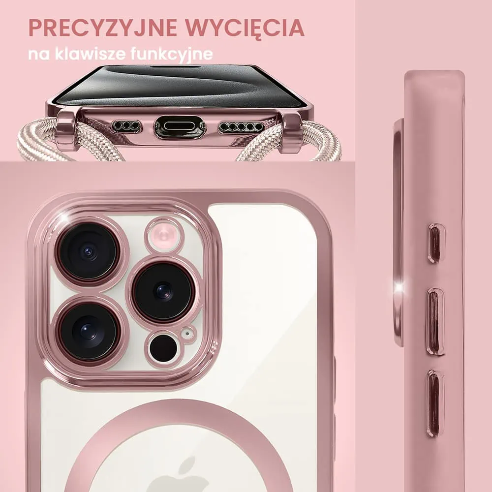 Etui do iPhone 15 Pro Magsafe Slim Crossbody, jak torebka, różowe (OUTLET)