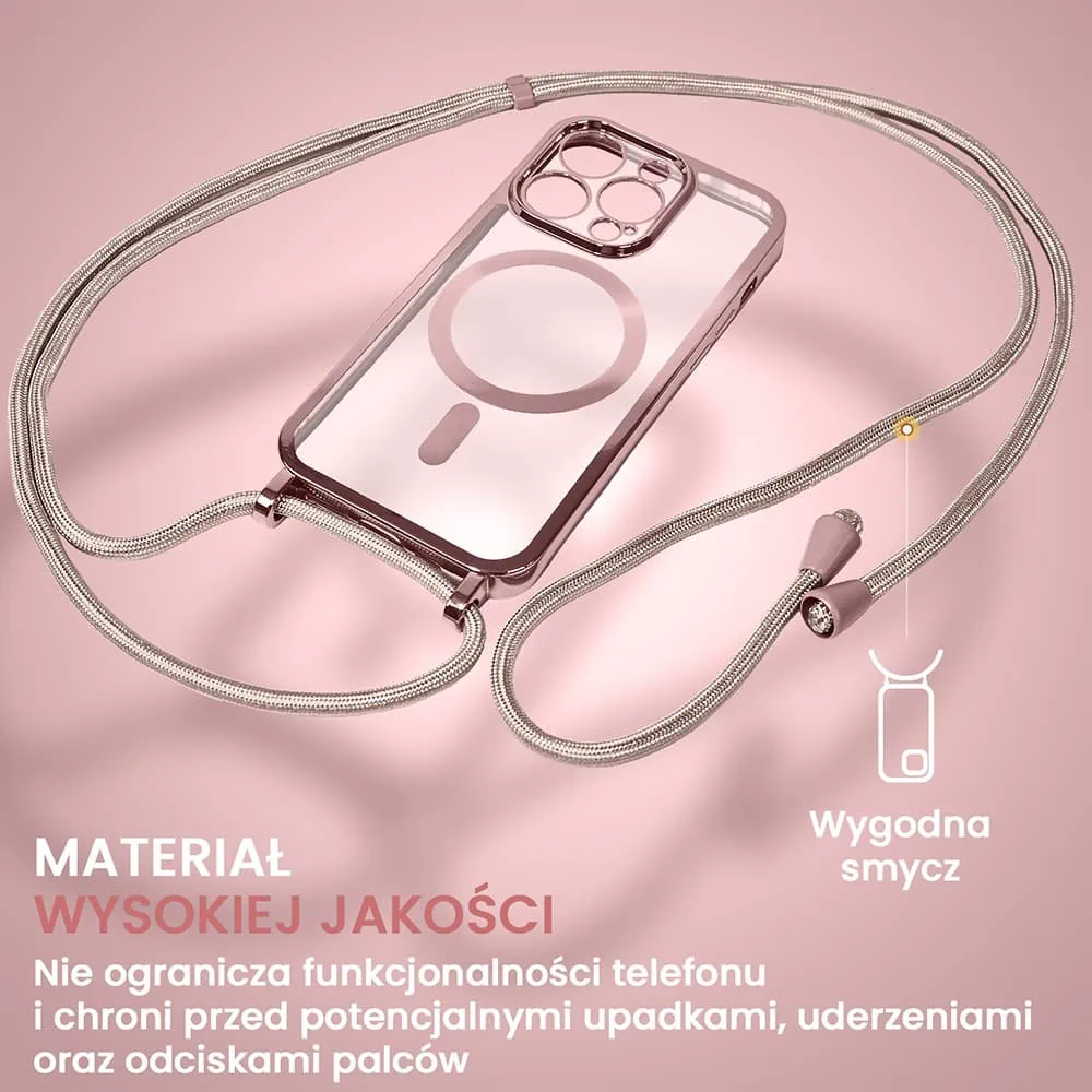 Etui do iPhone 15 Pro Magsafe Slim Crossbody, jak torebka, różowe (OUTLET)