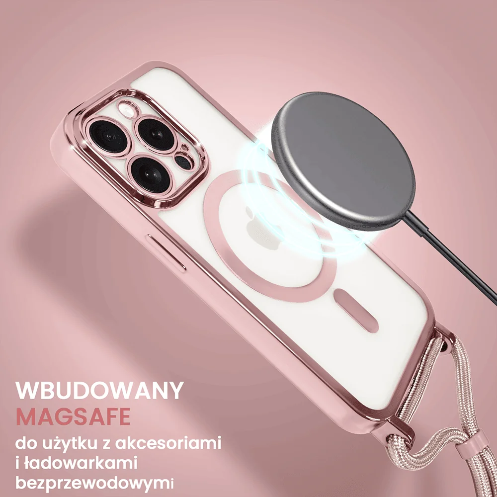 Etui do iPhone 15 Pro Magsafe Slim Crossbody, jak torebka, różowe (OUTLET)