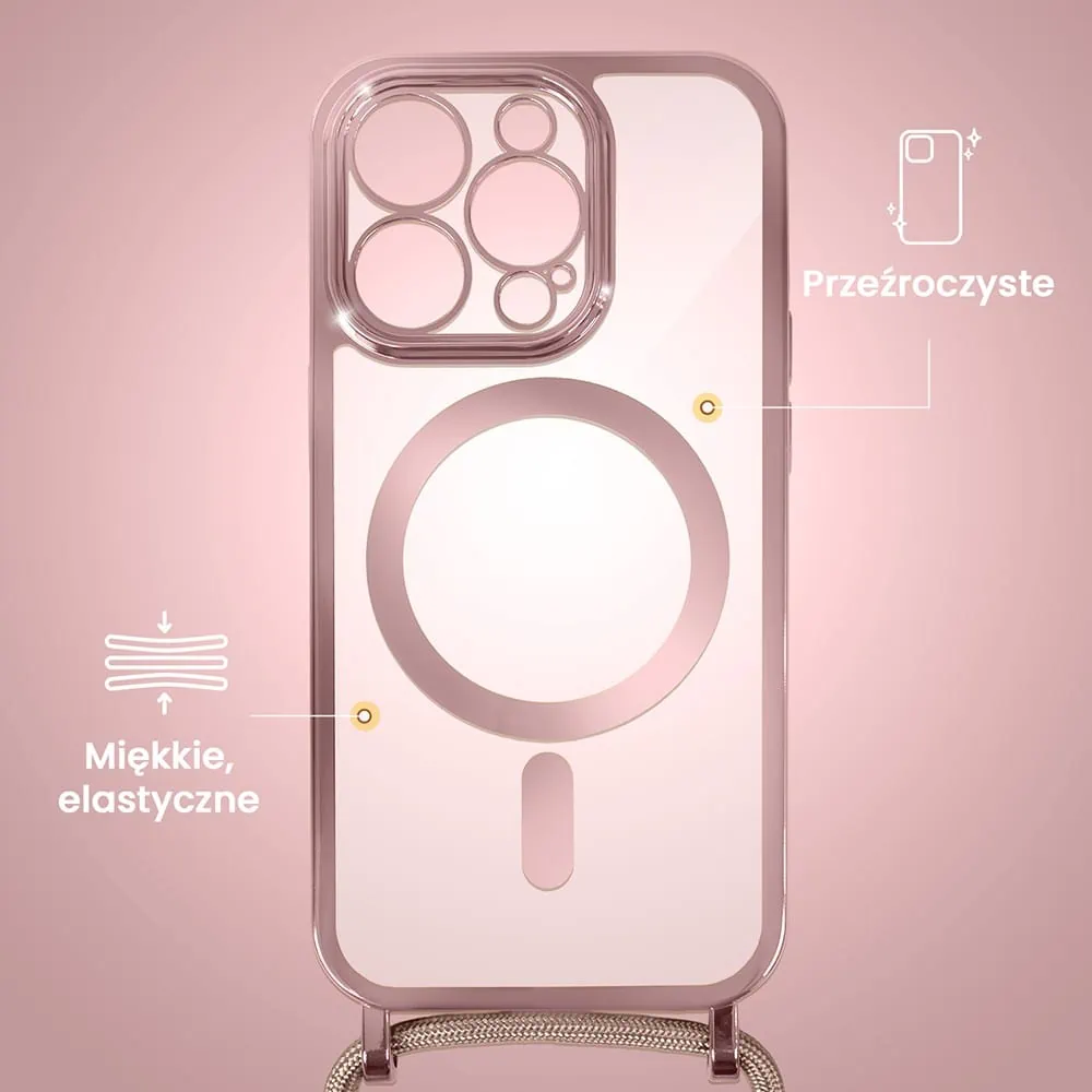 Etui do iPhone 15 Pro Magsafe Slim Crossbody, jak torebka, różowe (OUTLET)