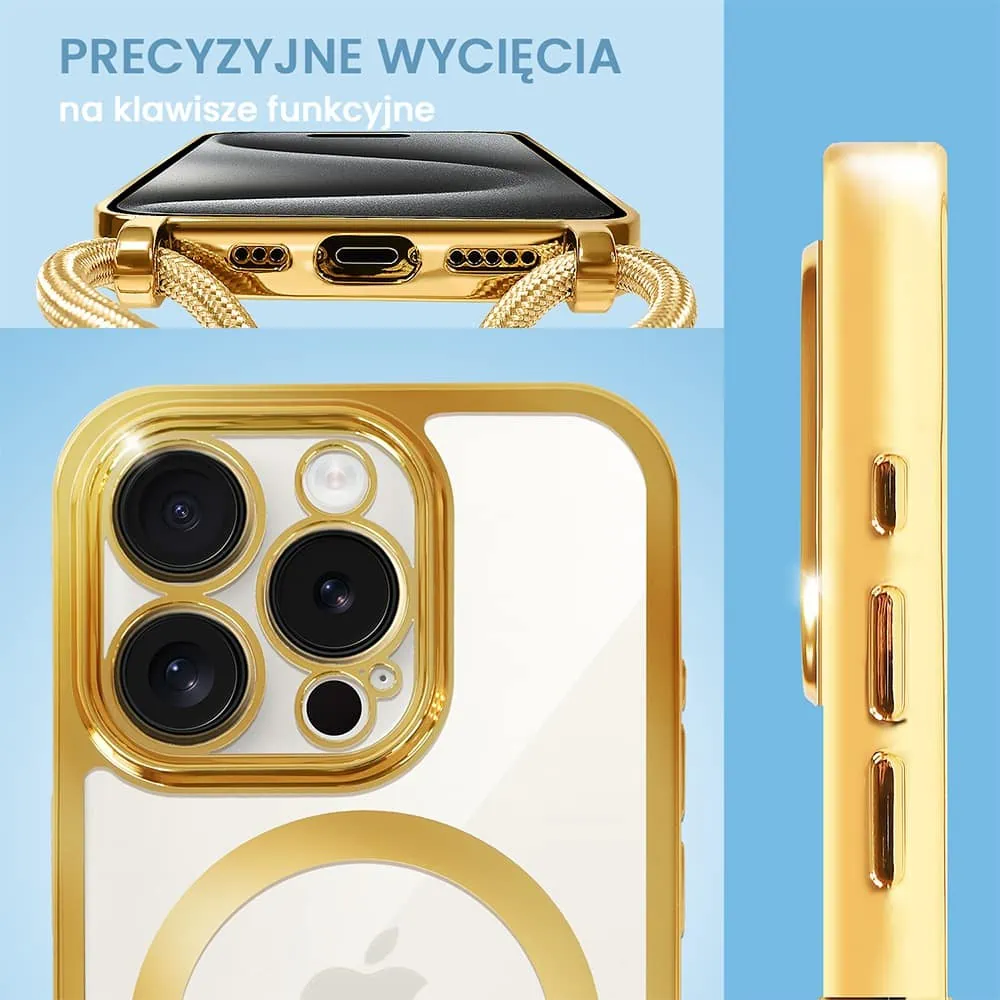 Etui do iPhone 15 Pro Magsafe Slim Crossbody, jak torebka, złote (OUTLET)