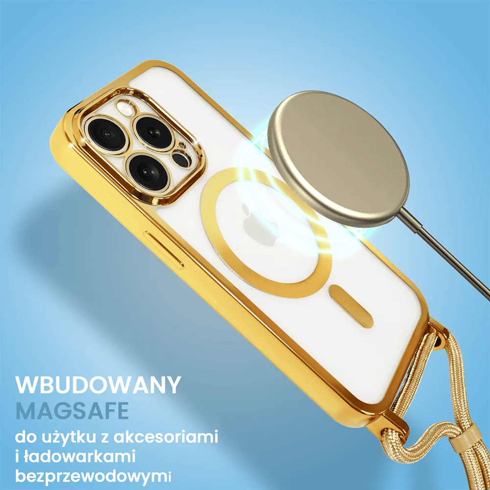 Etui do iPhone 15 Pro Magsafe Slim Crossbody, jak torebka, złote (OUTLET)
