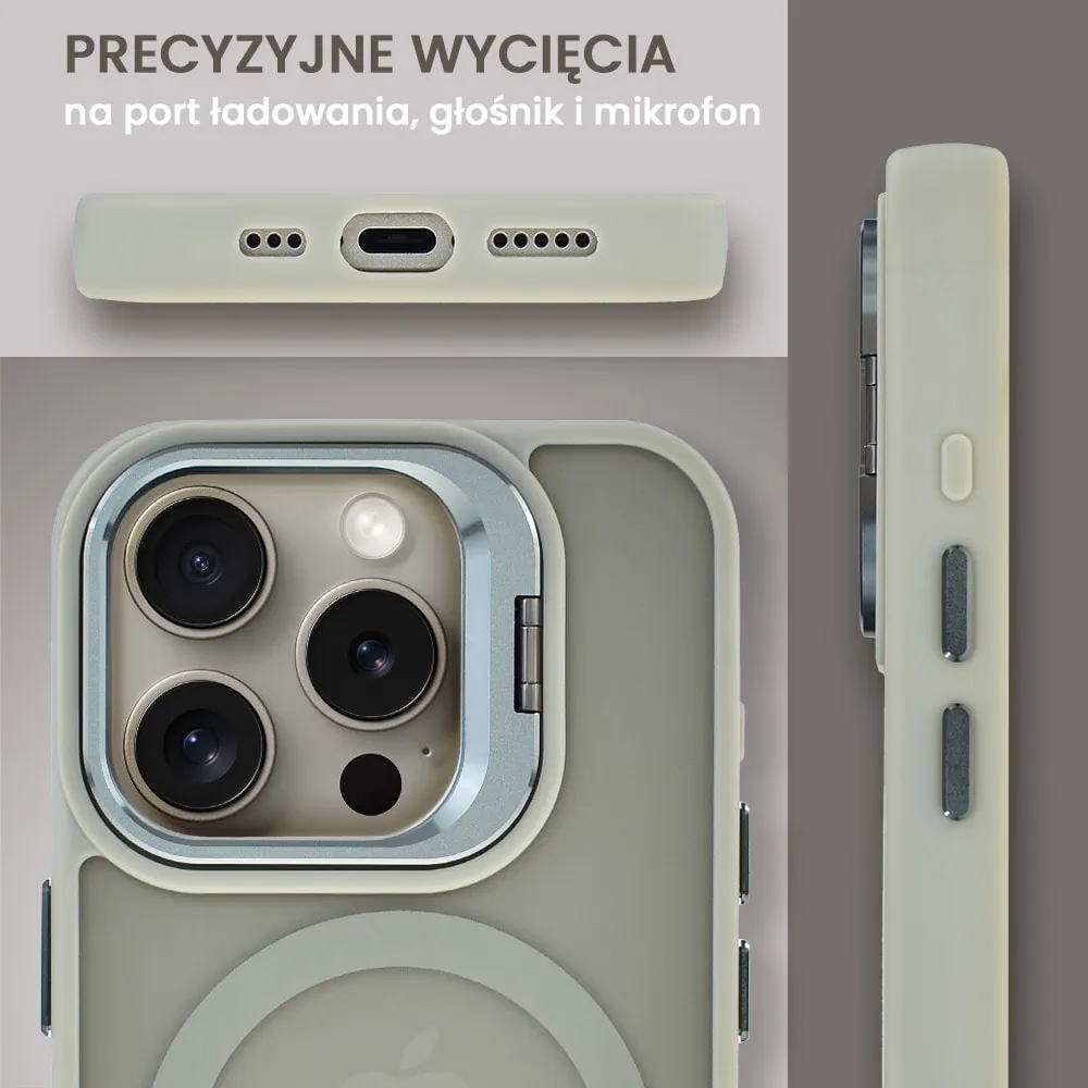 Etui do iPhone 15 Pro Max Arctic Stand, półprzeźroczyste, z osłoną aparatu i podstawką, tytanowe