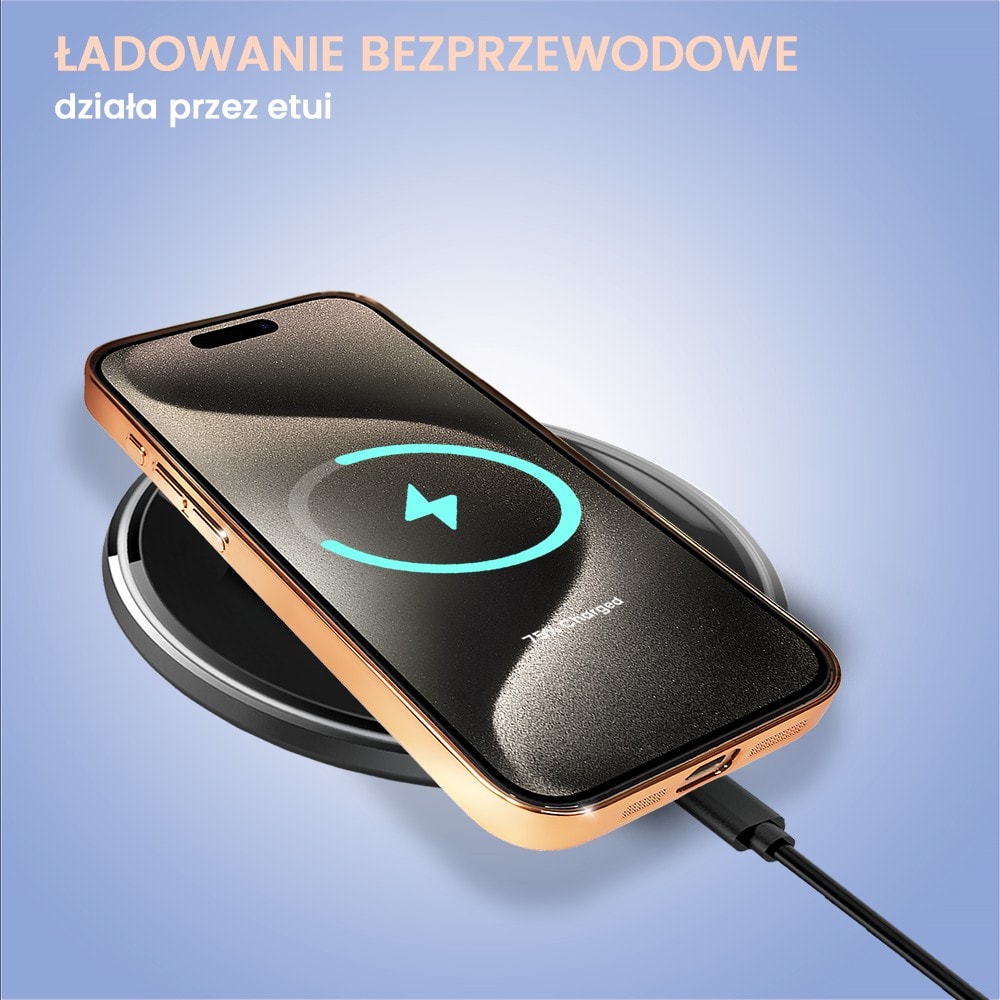 Etui do iPhone 15 Pro Cam Window, z osłoną aparatu i podstawką, twarde, złote