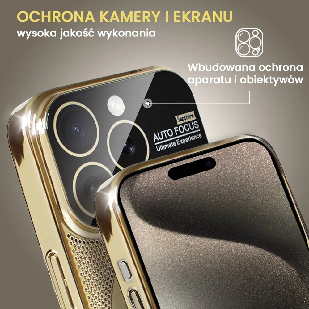 Etui do iPhone 15 Pro Camera Beam Magsafe oddychające, złote