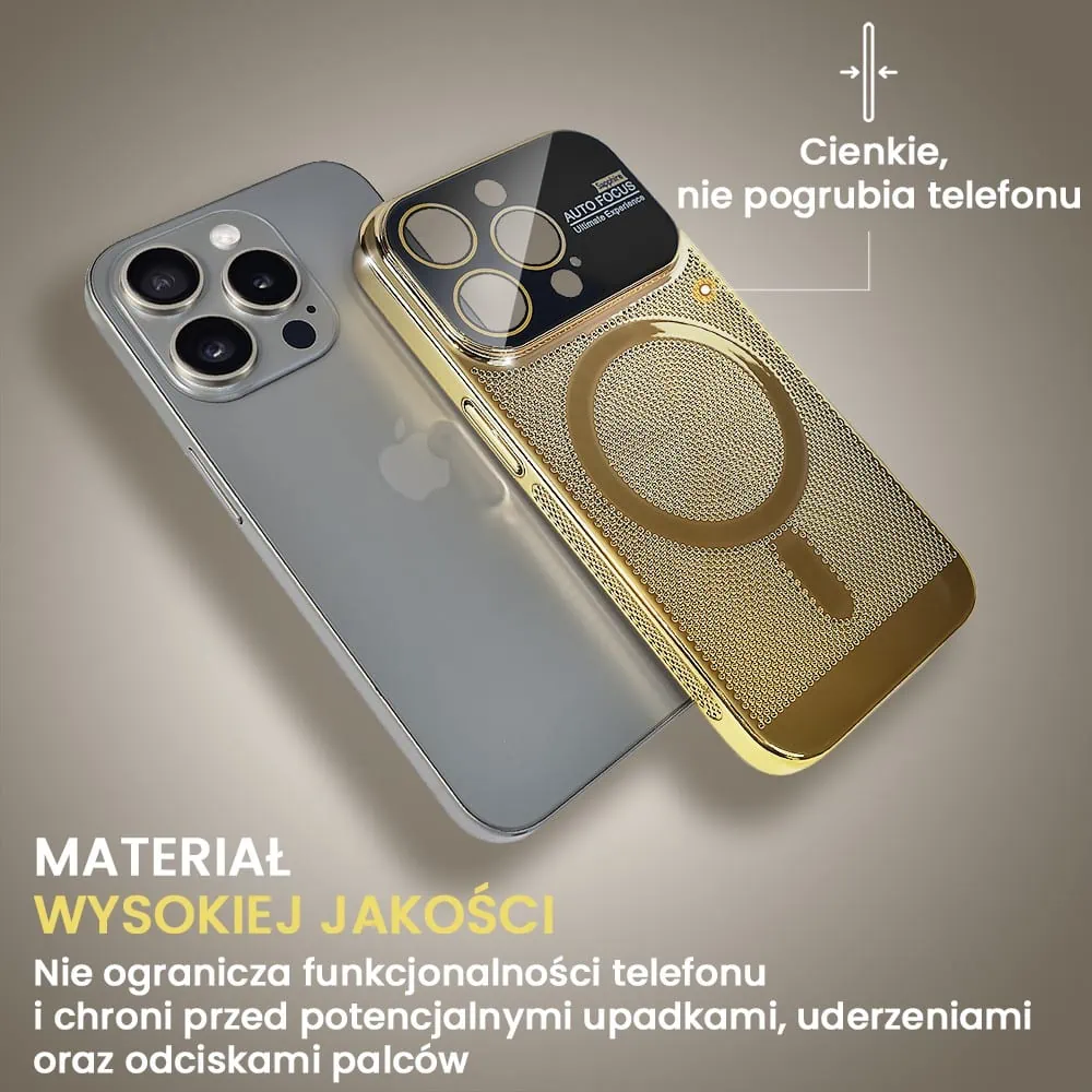 Etui do iPhone 15 Pro Camera Beam Magsafe oddychające, złote
