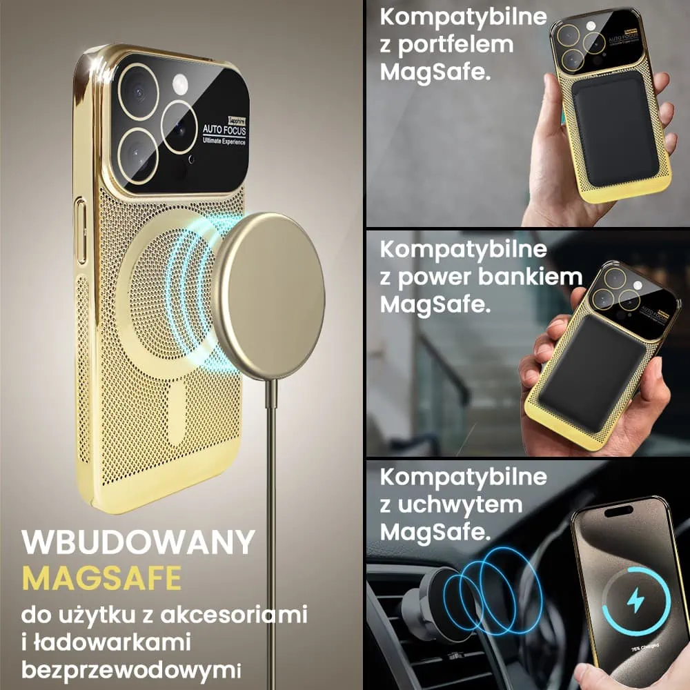 Etui do iPhone 15 Pro Camera Beam Magsafe oddychające, złote