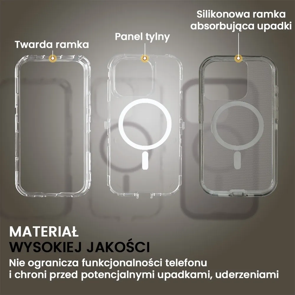 Etui do iPhone 15 Pro Crystal Armor Magsafe, Anti-Drop pancerne 3w1, szary szafir