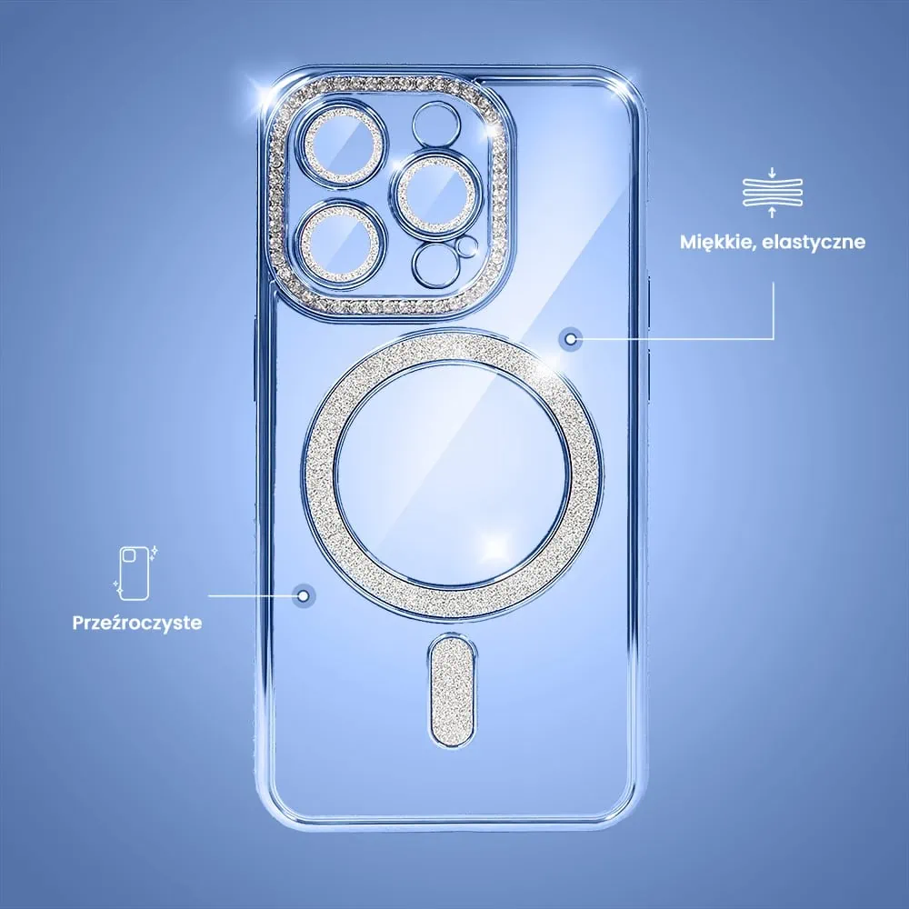 Etui do iPhone 15 Pro Max Diadem Glow, błyszczące z MagSafe, przeźroczyste, niebieskie (OUTLET)