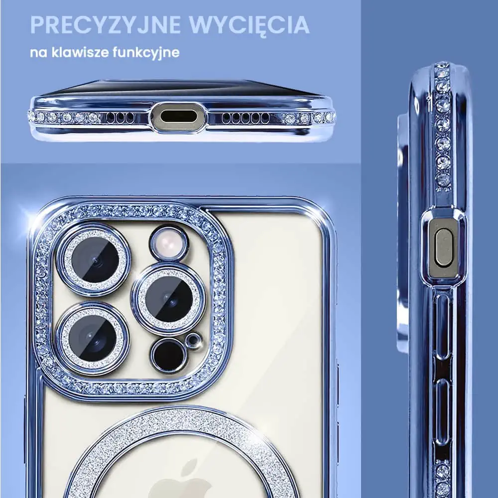 Etui do iPhone 15 Pro Max Diadem Glow, błyszczące z MagSafe, przeźroczyste, niebieskie (OUTLET)