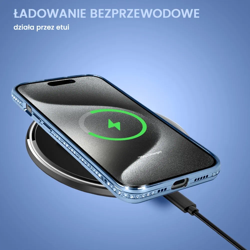 Etui do iPhone 15 Pro Max Diadem Glow, błyszczące z MagSafe, przeźroczyste, niebieskie (OUTLET)
