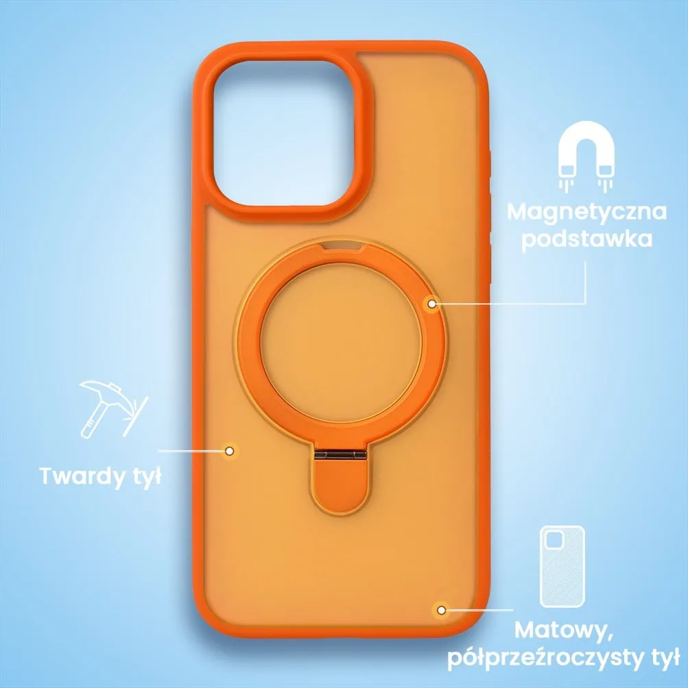 Etui do iPhone 15 Pro Frosted Armor Stand 3w1 z podstawka i ochrona aparatu, pomarańczowe