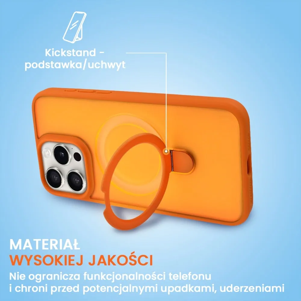 Etui do iPhone 15 Pro Frosted Armor Stand 3w1 z podstawka i ochrona aparatu, pomarańczowe