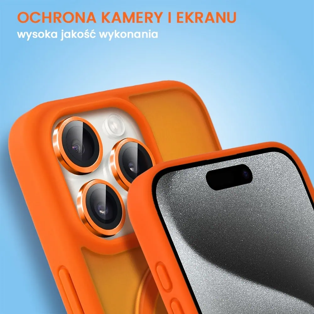 Etui do iPhone 15 Pro Frosted Armor Stand 3w1 z podstawka i ochrona aparatu, pomarańczowe