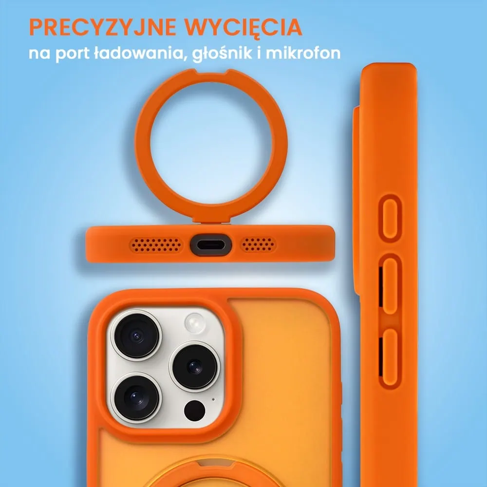 Etui do iPhone 15 Pro Frosted Armor Stand 3w1 z podstawka i ochrona aparatu, pomarańczowe