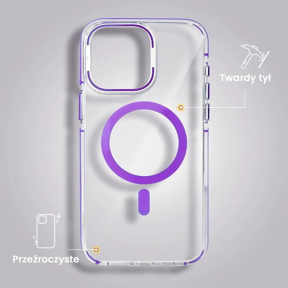 Etui do iPhone 15 Pro Max Hard Color MagSafe, twardy krystaliczny tył, z podstawką, purpurowe
