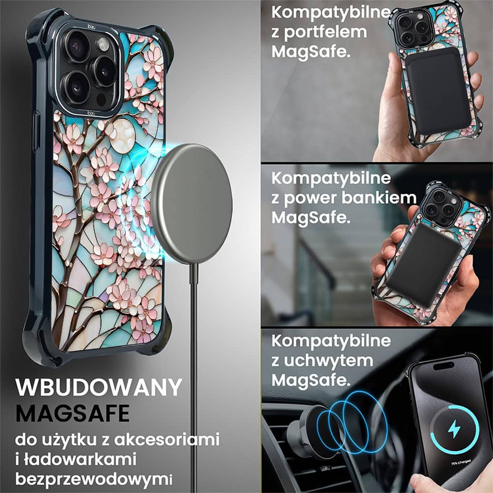 Etui do iPhone 15 Pro, Ibizu DropGuard Ultra z MagSafe, Barwy Szkła, Księżycowa Wiśnia