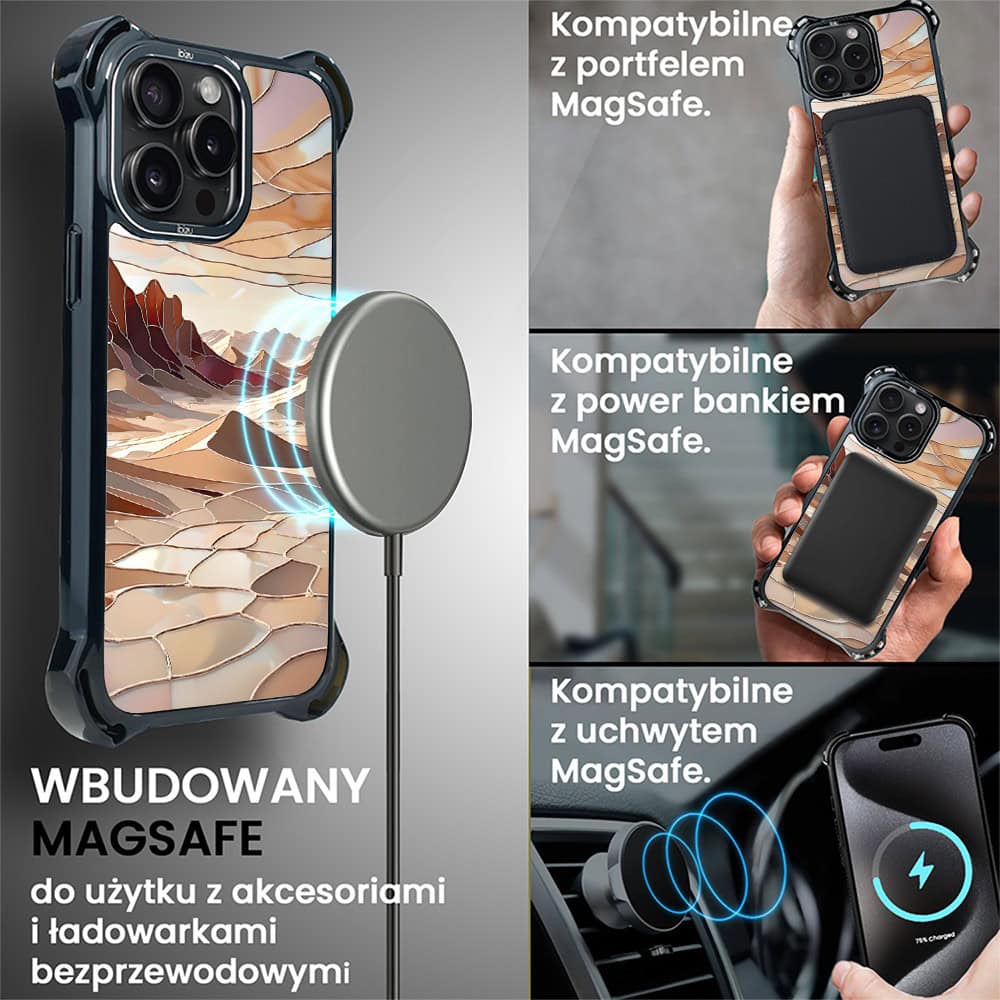 Etui do iPhone 15 Pro Max, Ibizu DropGuard Ultra z MagSafe, Barwy Szkła, Pustynny spokój