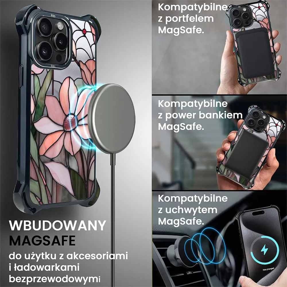 Etui do iPhone 15 Pro Max, Ibizu DropGuard Ultra z MagSafe, Barwy Szkła, Różowa magnolia