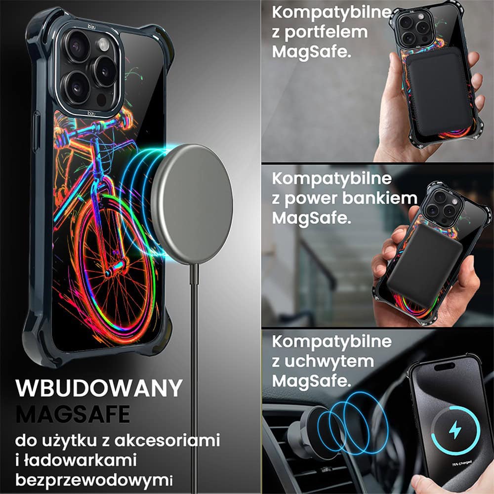 Etui do iPhone 15 Pro Max, Ibizu DropGuard Ultra z MagSafe, #ElectroMove, Rowerowa wibracja