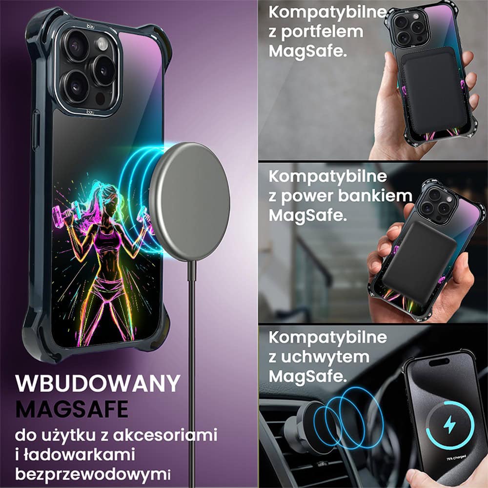 Etui do iPhone 15 Pro, Ibizu DropGuard Ultra z MagSafe, #ElectroMove, Wibracja fitness