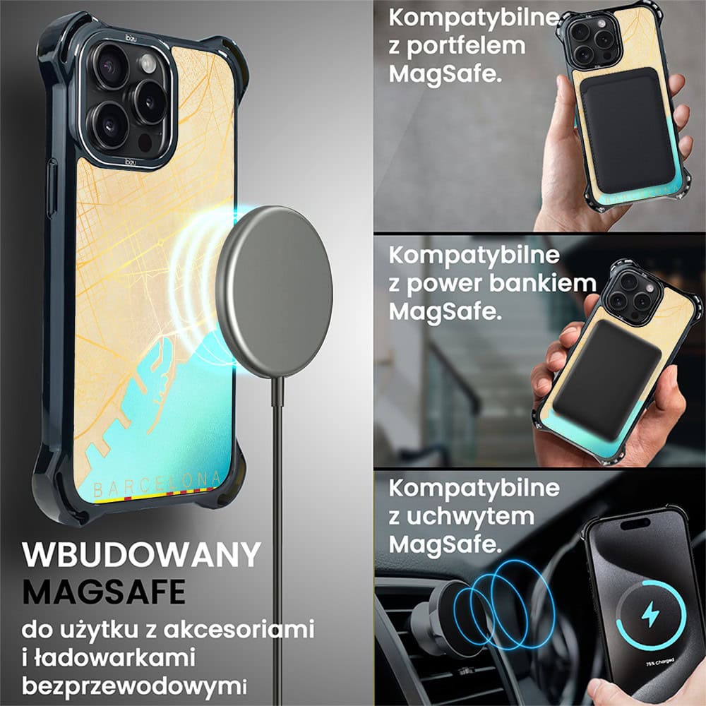 Etui do iPhone 15 Pro, Ibizu DropGuard Ultra z MagSafe, Mapy Świata, Barcelona