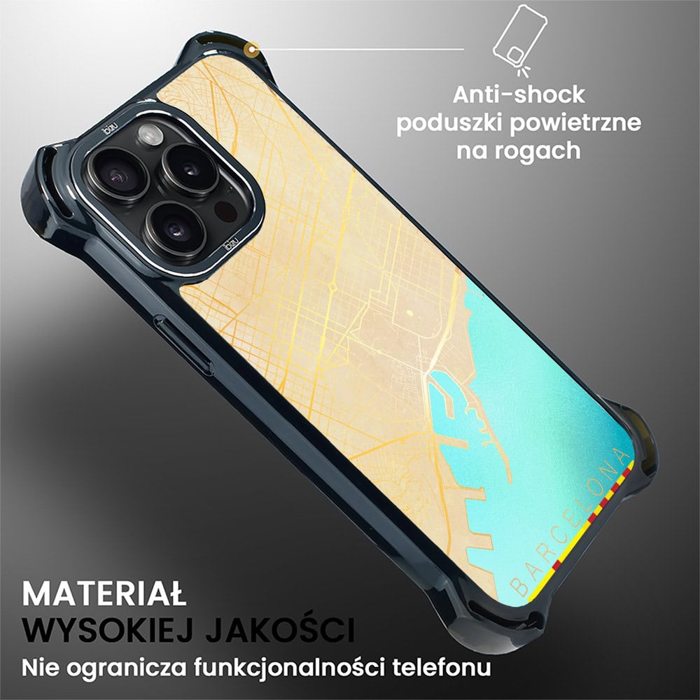 Etui do iPhone 15 Pro, Ibizu DropGuard Ultra z MagSafe, Mapy Świata, Barcelona