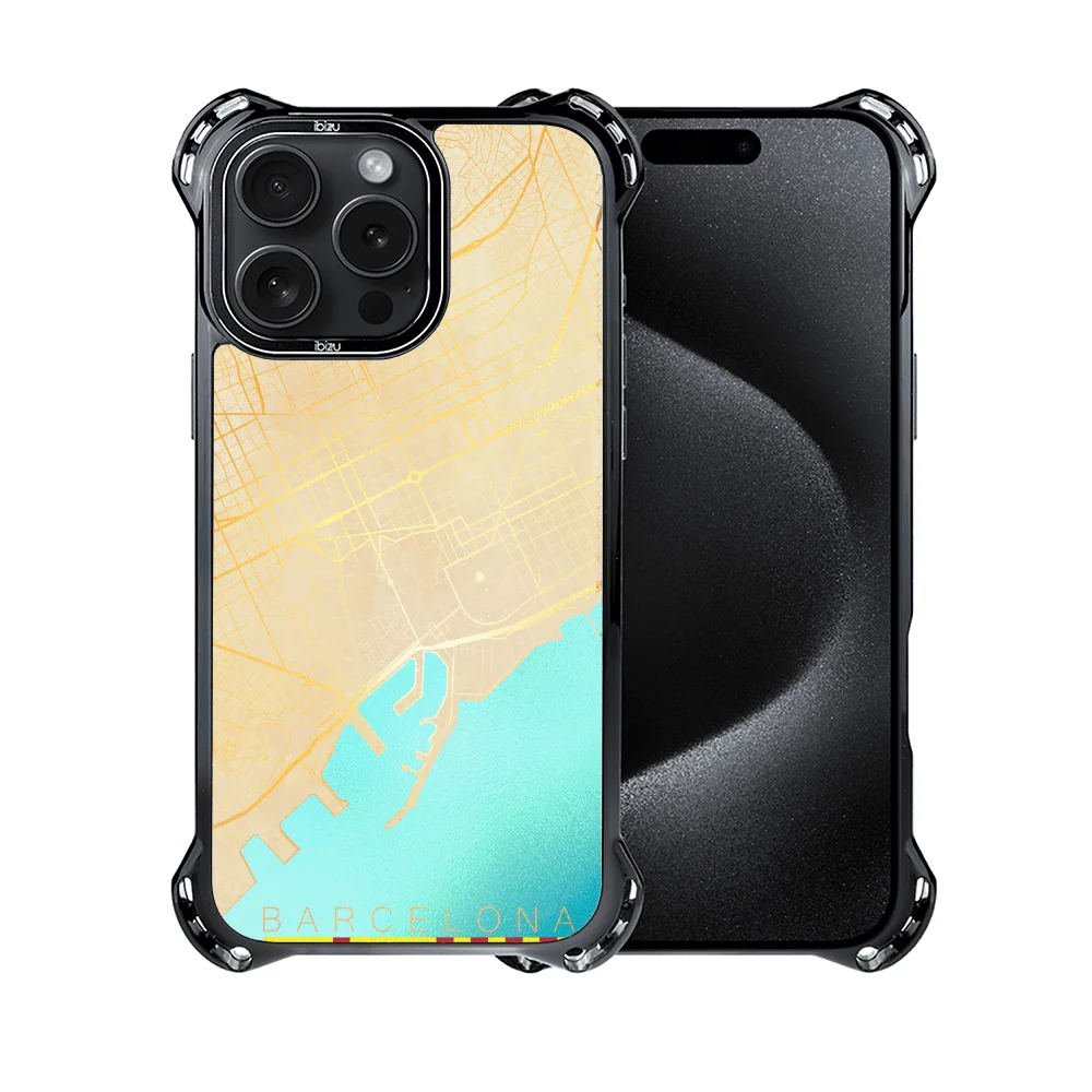 Etui do iPhone 15 Pro, Ibizu DropGuard Ultra z MagSafe, Mapy Świata, Barcelona