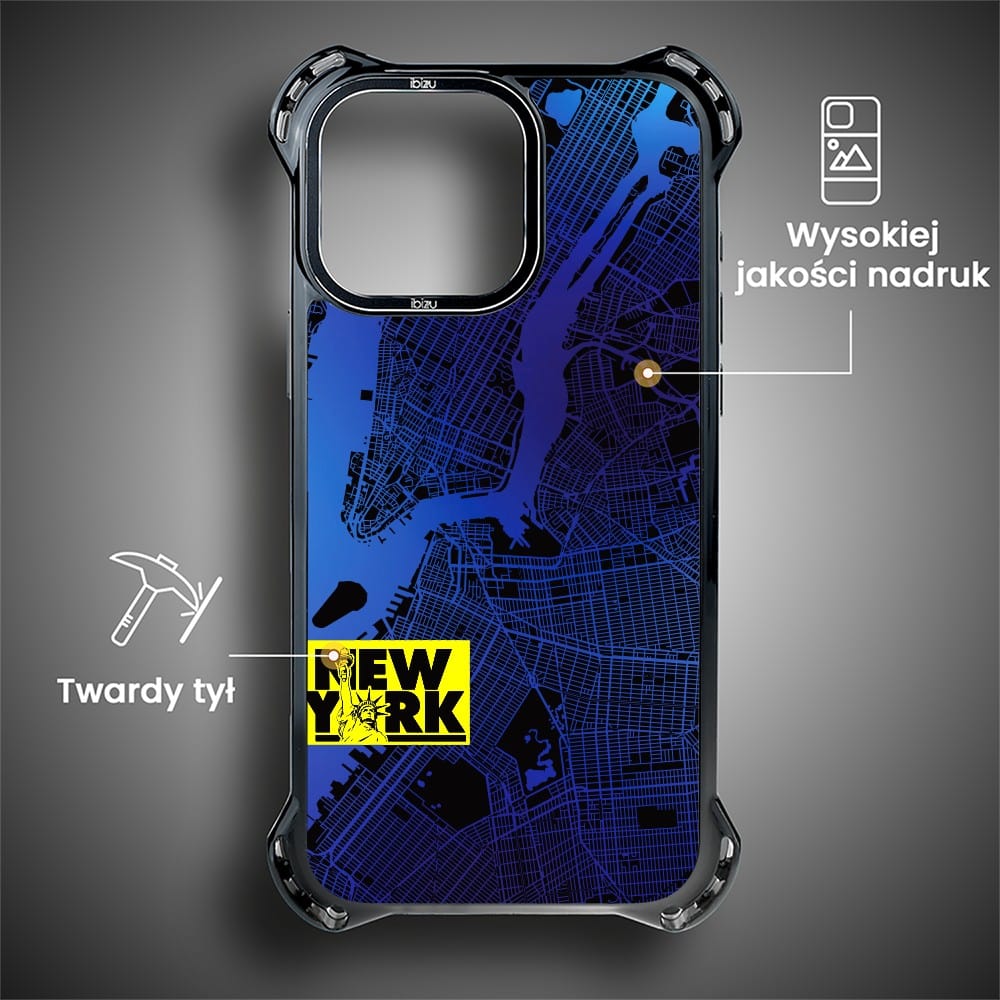 Etui do iPhone 15 Pro Max, Ibizu DropGuard Ultra z MagSafe, Mapy Świata, New York