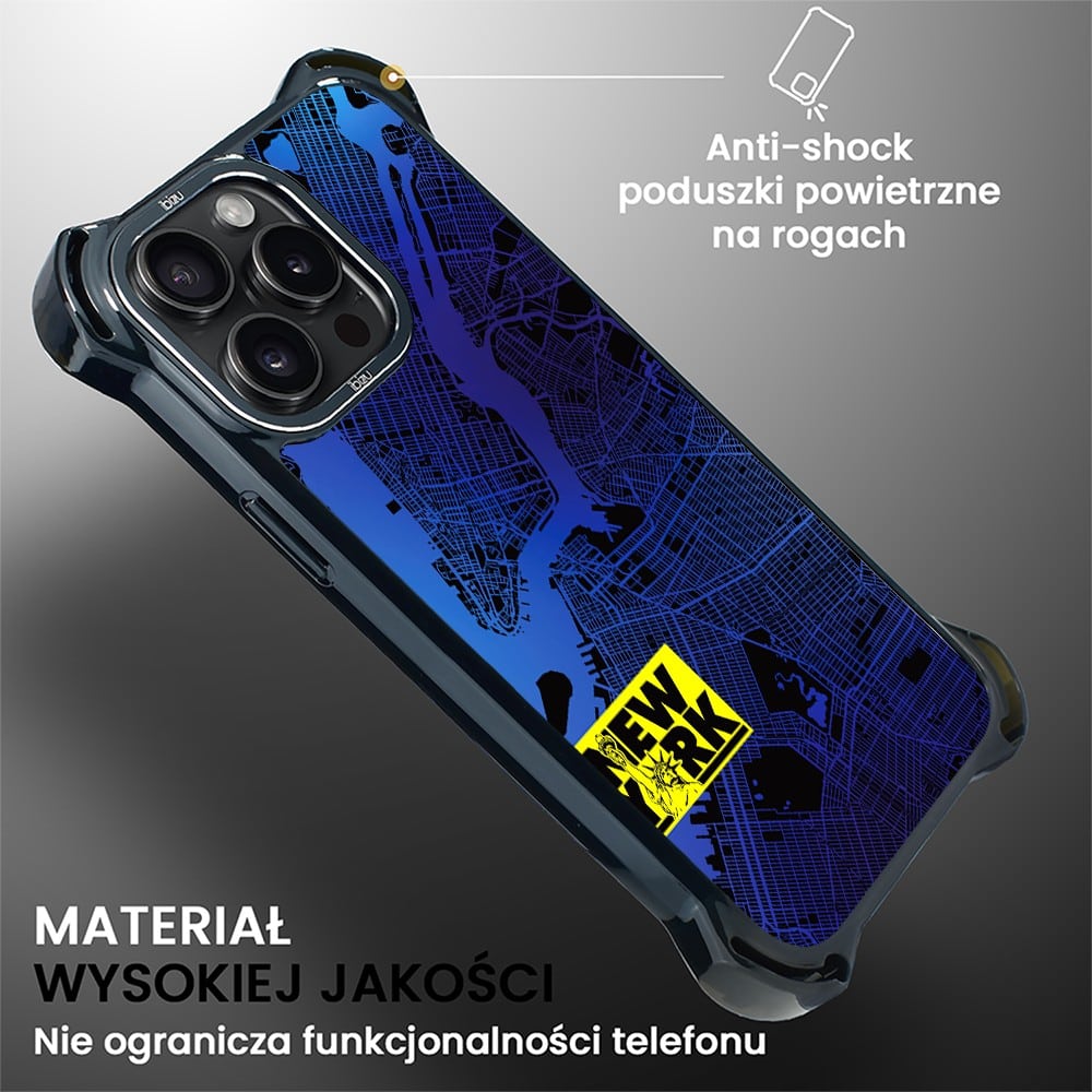Etui do iPhone 15 Pro Max, Ibizu DropGuard Ultra z MagSafe, Mapy Świata, New York