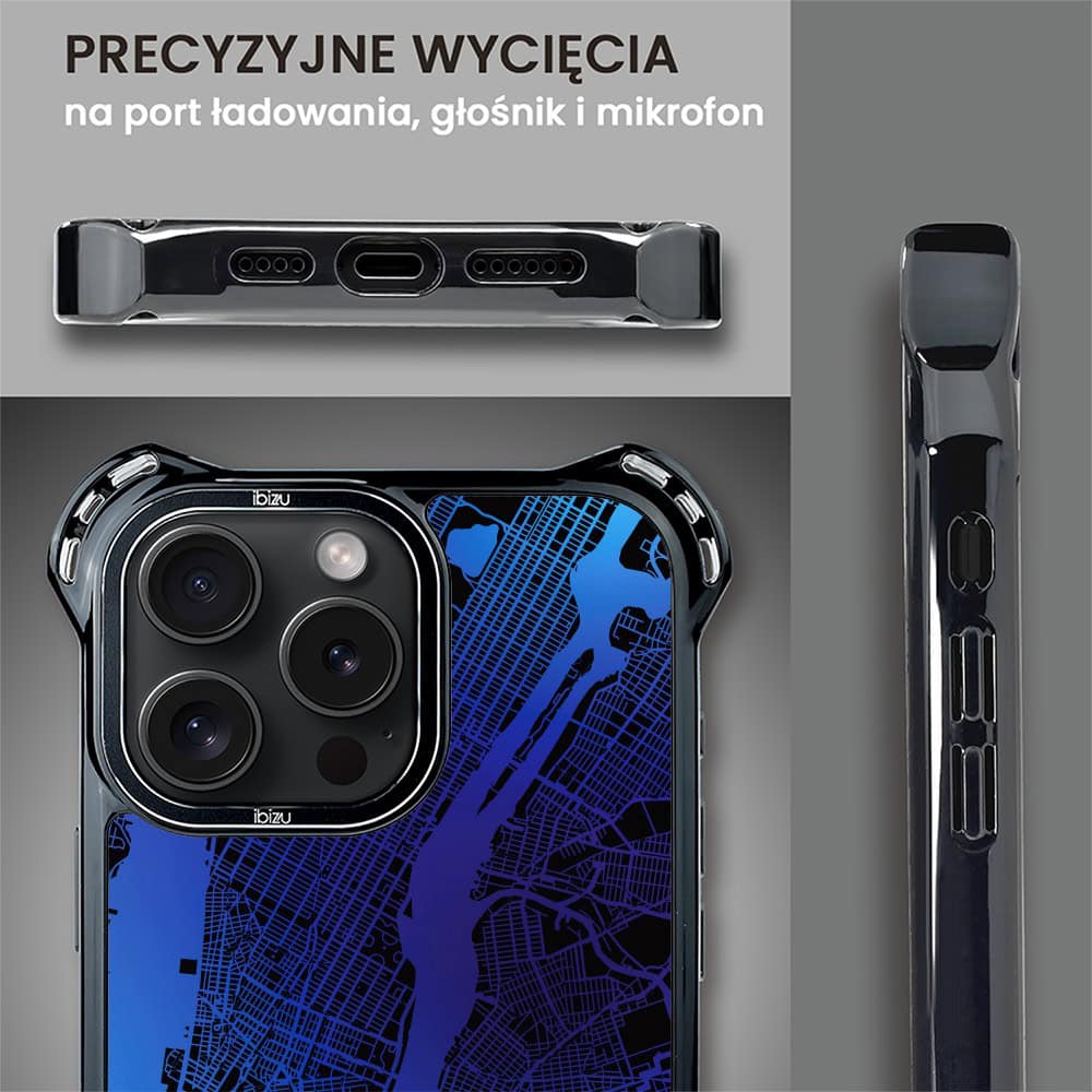 Etui do iPhone 15 Pro Max, Ibizu DropGuard Ultra z MagSafe, Mapy Świata, New York