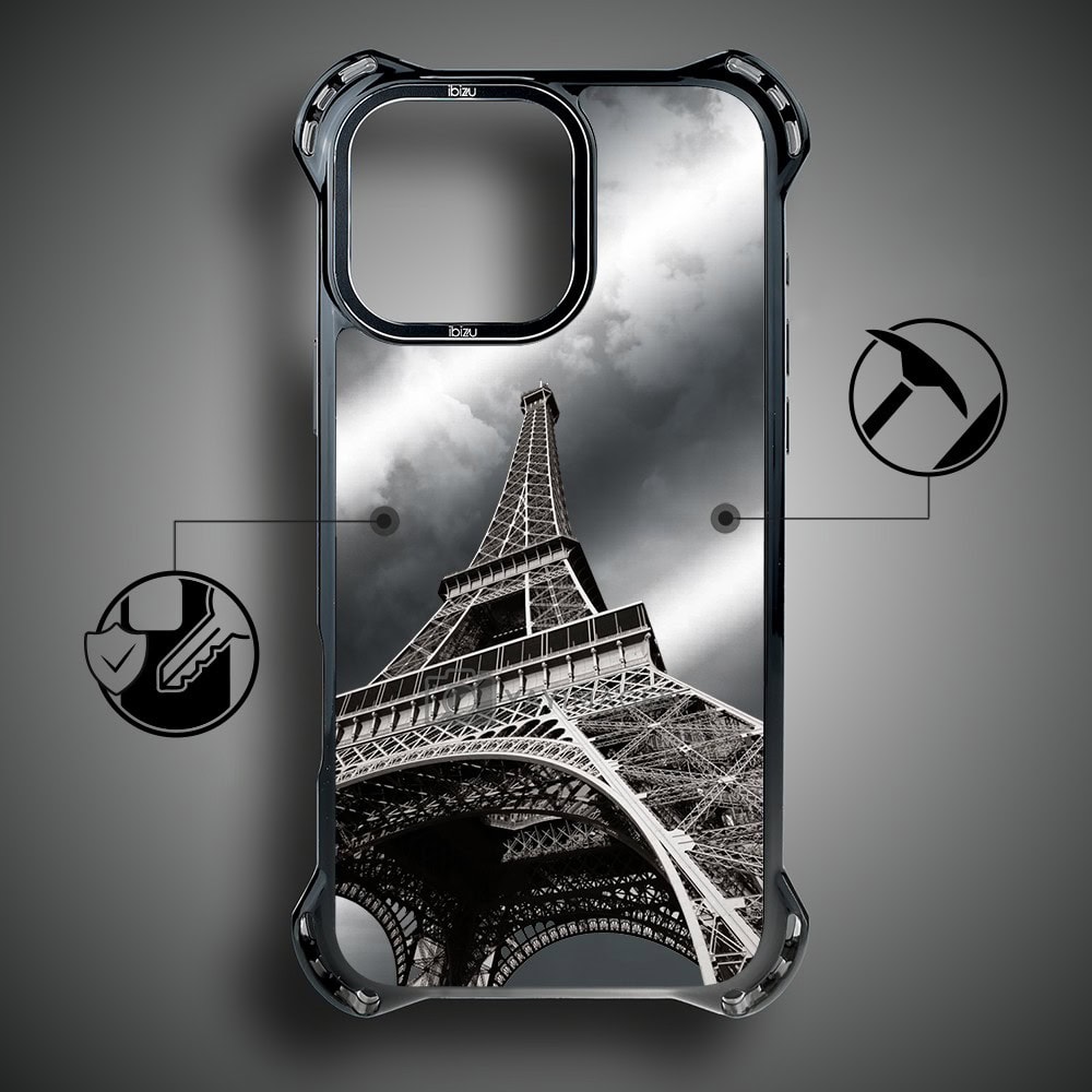 Etui do iPhone 15 Pro, Ibizu DropGuard Ultra z MagSafe, Noir City, Wieża Eiffla
