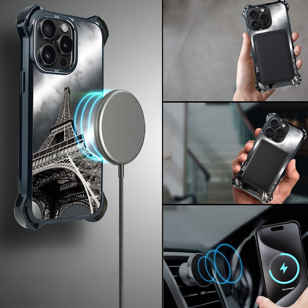 Etui do iPhone 15 Pro, Ibizu DropGuard Ultra z MagSafe, Noir City, Wieża Eiffla