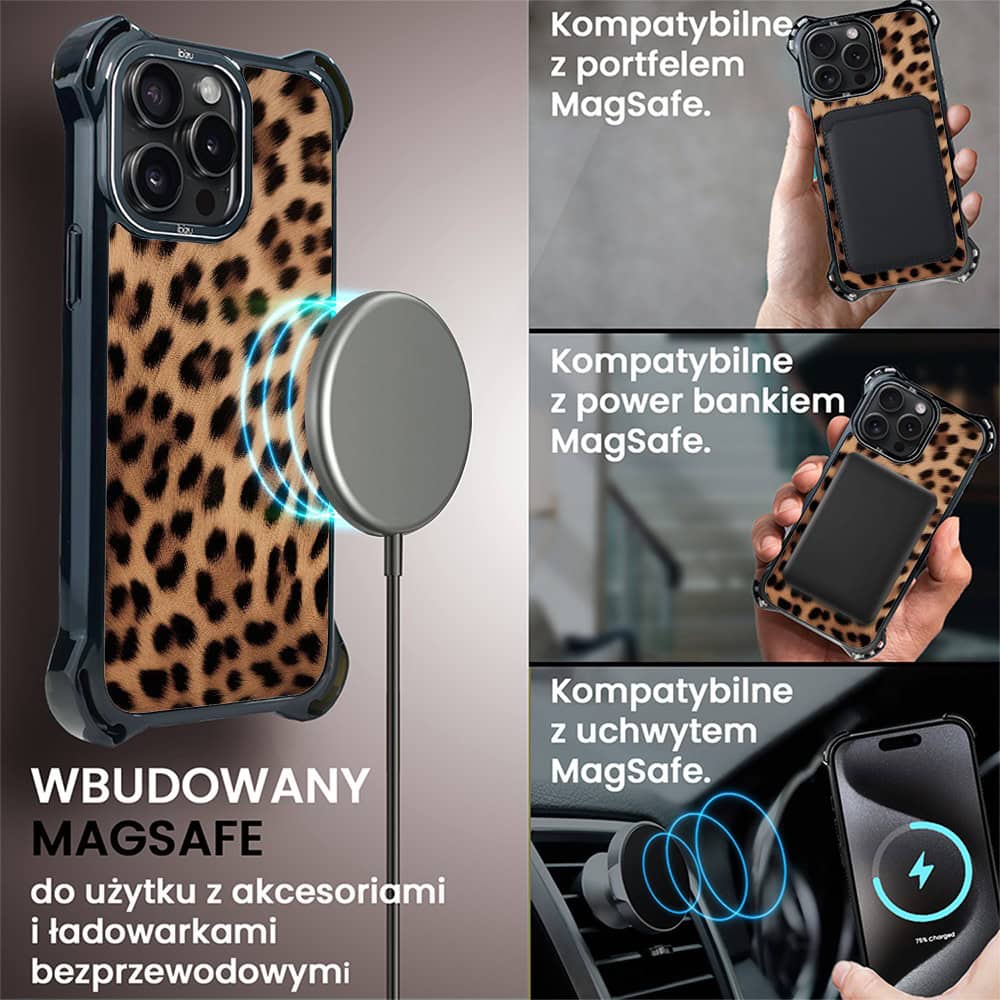 Etui do iPhone 15 Pro, Ibizu DropGuard Ultra z MagSafe, Zew Natury, Pantera