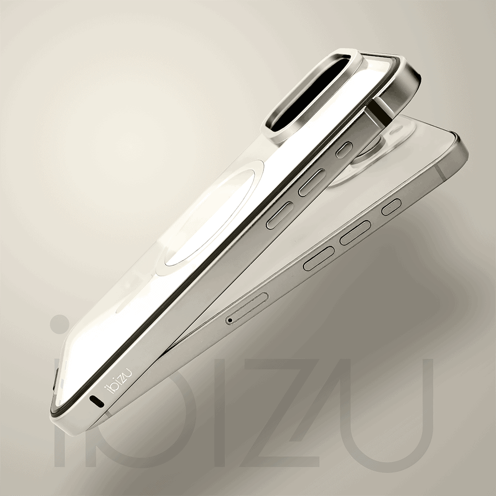 Etui do iPhone 15 Pro Ibizu Elite Skin z MagSafe, krystalicznie czyste z metalową ramką, tytanowe